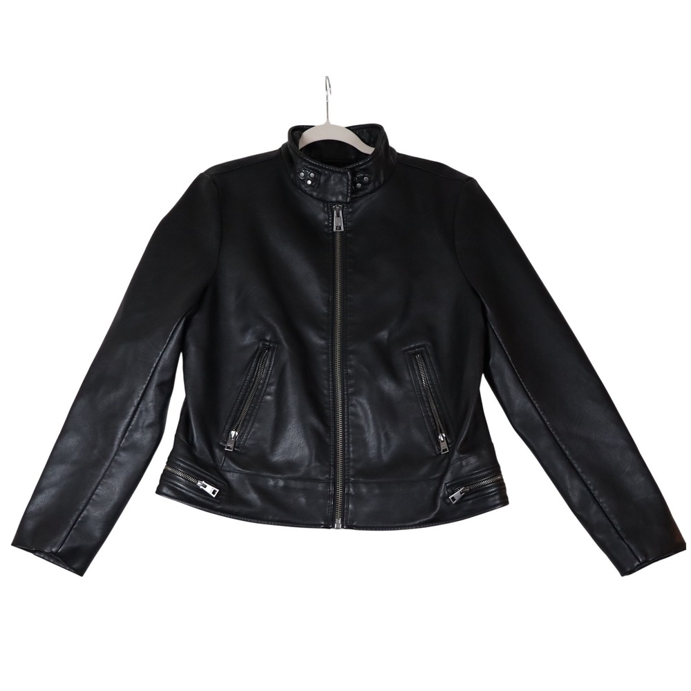 Levi's Faux Leather Jacket Women's Large Black Moto Grunge Biker Alt Goth Y2K